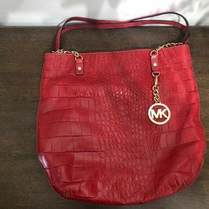 Red Leather Patterned Michael Kors Bag (Used, Slightly Damaged)